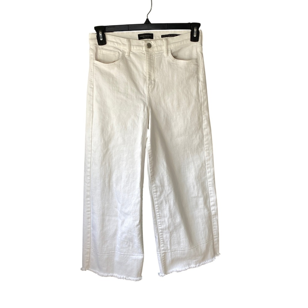 Banana Republic Premium Denim White High‎ Rise Wide Leg Crop Jeans 28 Raw Hem
